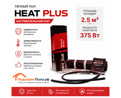 Теплый пол Нагревательный мат Heat Plus 2,5 кв.м